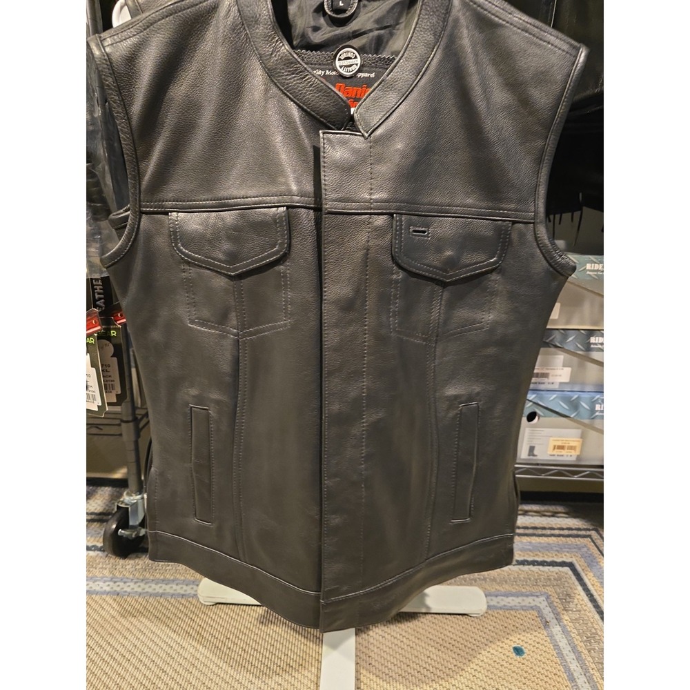 Daniel Smart DS287 Womens Myst Black Leather Motorcycle Vest Large